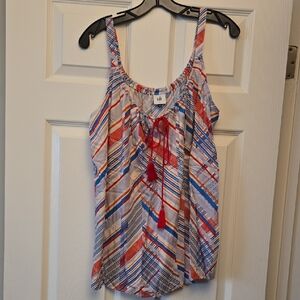 NWOT CAbi #5230 All Aboard Nautical Tassel Tank Top Women's Size Large Striped